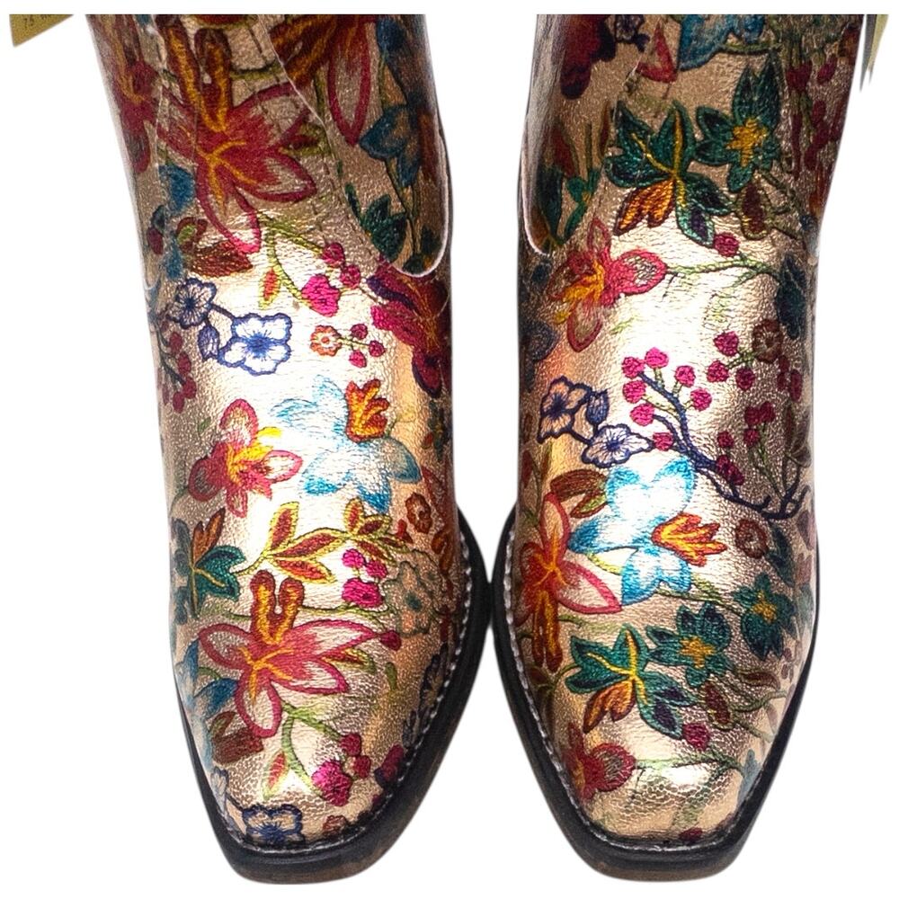 Roper Ingrid Metallic Gold Floral Snip Toe Women's Western Boots Size 7.5 - Picture 4 of 8